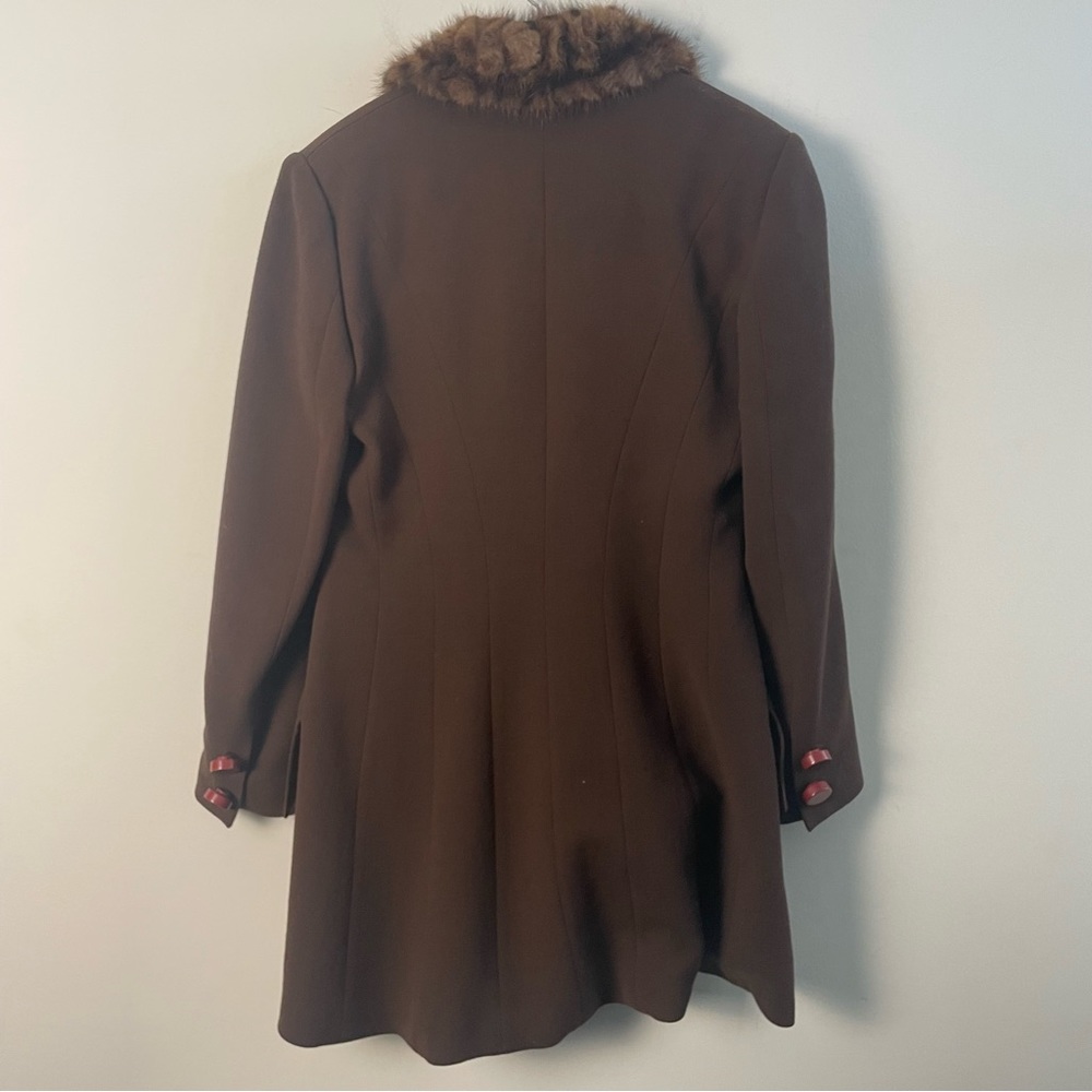 Vintage Terry Paris Wool Jacket with Genuine Fur Collar, Brown, Size 6 - Picture 4 of 4